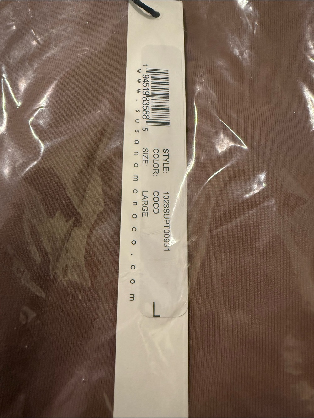 Susana Monaco Long Sleeve Crew Top Coco Tan Large NWT Fitted Stretch Jersey USA - Picture 4 of 5